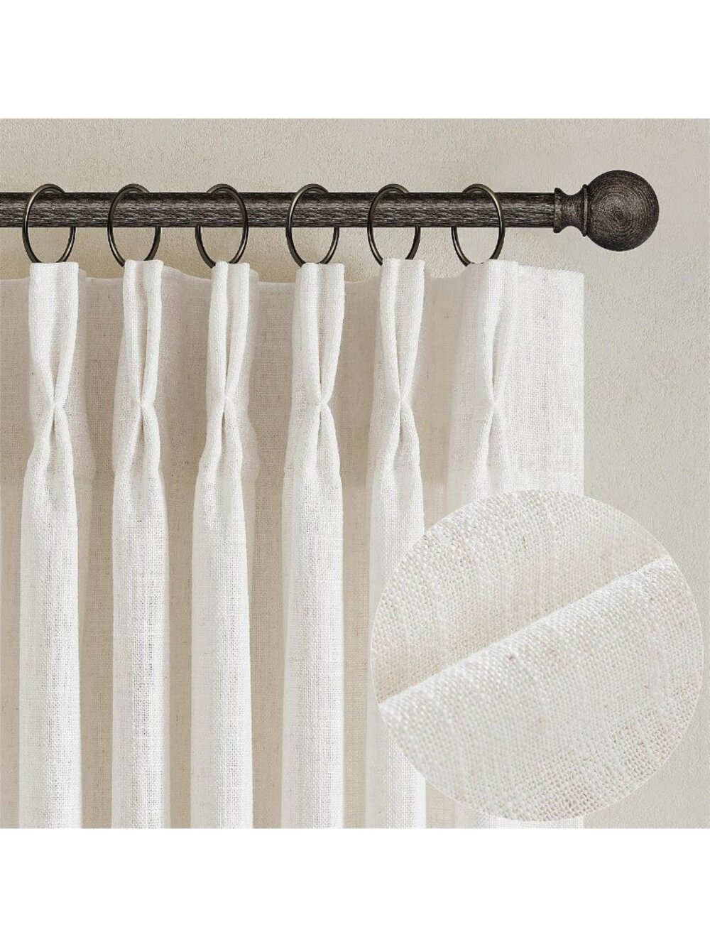 Elegant Natural Linen Semi-Sheer Pinch Pleated Curtains - 84 Inch, 2 Panels